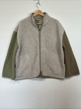 Gron Kulle Lu Zip Up Fleece Jacket Sherpa Checkered in Sage/Tan/Brown Size 3/XL